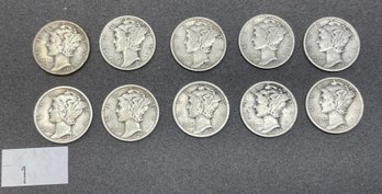 Lot Of 10 Silver Mercury Dimes (1)