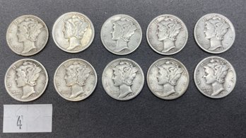 Lot Of 10 Silver Mercury Dimes (4)