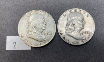 Pair Of Silver Ben Franklin Half Dollars (2)