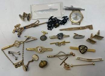 Estate Fresh Lot Of Mens Jewelry Tie Tacks Bar Pins Cuff Links And More
