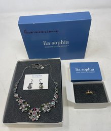 Lia Sophia Jewelry Lot Necklace Earrings & Ring