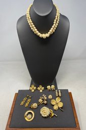 Collection Of Vintage Carved Bone Gold Fill Jewelry