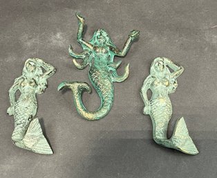 Lot Of 3 Cast Iron Mermaid Hooks