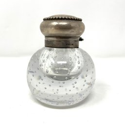 Antique Glass & Sterling Ink Well AS IS