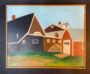 Vintage Painting Of A Farm On Board Signed S. Hunter