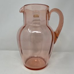 Vintage Pink Depression Glass Pitcher W/ Applied Handle