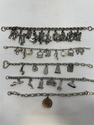 Lot Of Vintage Silver Tone Charm Bracelets