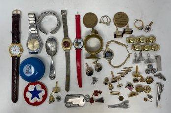 Junk Drawer Lot Watches Jewelry Pins And More
