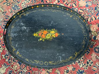 Large Antique Hand Painted Toleware Tray