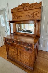 Eastlake Victorian Oak Server W/ Mirror