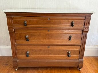 Victorian Walnut Marble Top 3 Drawer Dresser