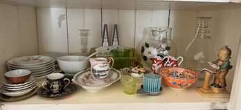 Shelf Lot Of Misc Vintage Glass & China Fenton More