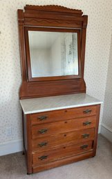 Victorian Marble Top Walnut Dresser W/ Mirror