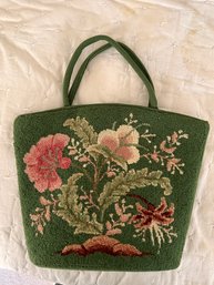 Vintage Hooked Wool Handmade Floral Handbag