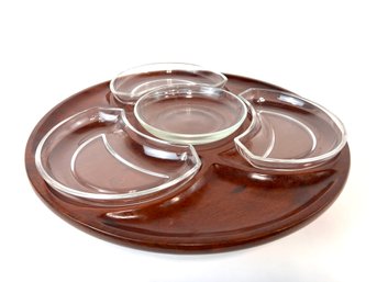 Lazy Susan Danish Modern Teak Serving Tray