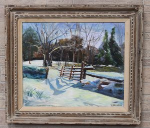 Vintage Impressionist Snowy Landscape Signed V. Hanshaw