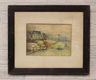 Antique Watercolor 'Riverside' Signed Framed