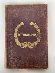 Antique Leather Bound Autograph Book Filled With Signatures And Various Poetry