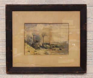 Antique Watercolor 'Bayview' Framed