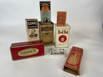 Collection Of Vintage Advertising Tins And Medicinal Bottles