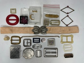 Vintage Belt Buckle And Jewelry Lot Compacts &. More