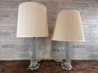 Pair Of Glass Table Lamps With Lucite Leaves