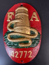 Firemark - Cast Iron Firemans Insurance Plaque FA Hose