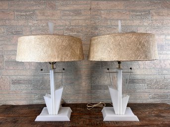 Pair Of Mid Century Table Lamps By Moss Lighting Company With Matching Fiberglass Shades