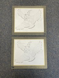 Pair Of Signed Bird Prints On Linen - Signed L.N. Wilbur