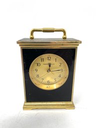 Vintage Howard Miller Black Lacquer & Brass Quartz Table Clock