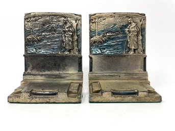 'The Shepherdess' Vintage Bookends Pompeian Bronze Co 1925