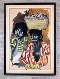 Mid Century Gauche On Paper Of Indigenous Couple