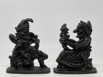 Vintage Figural Cast Iron Punch & Judy Puppet Bookends