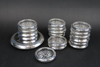 Collection Of Sterling Rimmed Glass Coasters