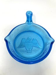 Indiana Glass Ice Blue Colonial Eagle And Stars Skillet Candy Dish
