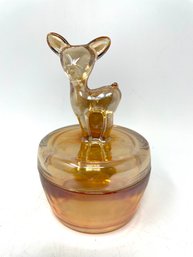 Vintage Jeanette Amber Glass Deer Covered Dish