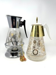 2 Vintage Glass Coffee Pot Carafe & Chrome Warmer