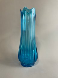 LE Smith 16.5 In By 6.25' Fat Bottom Large Swung Ribbed Blue Vase Stunning