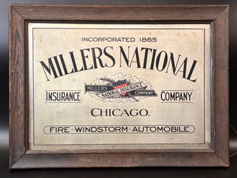 Vintage Tin Fire Insurance Sign - Millers National -  In Wood Frame