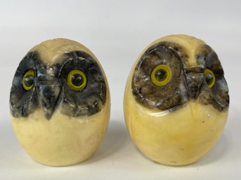 Pair Of Alabaster Owl Figures