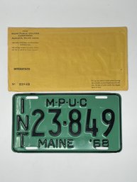 New Old Stock - In Original Packaging - 1968 Maine M.P.U.C. License Plate