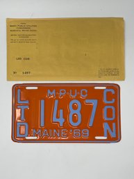 New Old Stock - In Original Packaging - 1969 Maine M.P.U.C License Plate