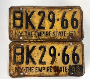Pair Of 1952 NY License Plates - BK2966