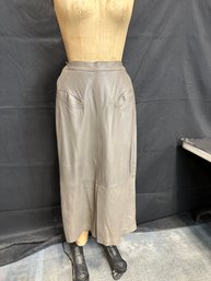 Vintage Lora Long Gray Leather Pencil Skirt
