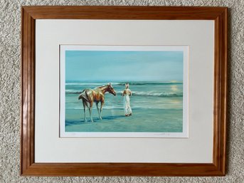 Signed Print Framed 18' X 23' Horse On Beach