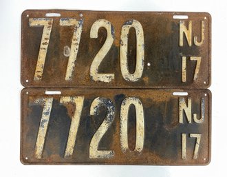Pair Of 1917 NJ License Plates - 7720