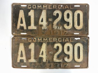 Set Of 1917 NY Commercial License Plates - A14290