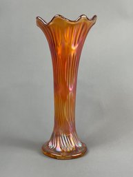 Marigold Carnival Glass Ribbed Swung Vase