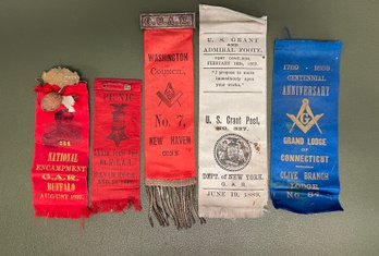 Collection Of 1800s Ribbons New Haven, CT & More Includes Freemasons