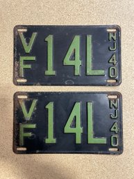 Set Of 1940 NJ License Plates - VF14L